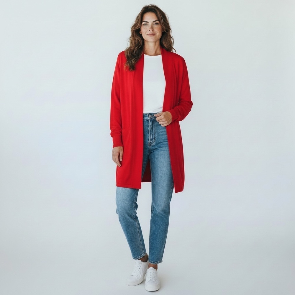 CHICOS small NEW Elegant Red Open Front Cardigan for Women